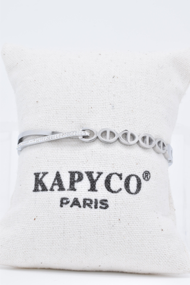 Grossiste Kapyco - Bracelet jonc en acier argenté avec des cristaux