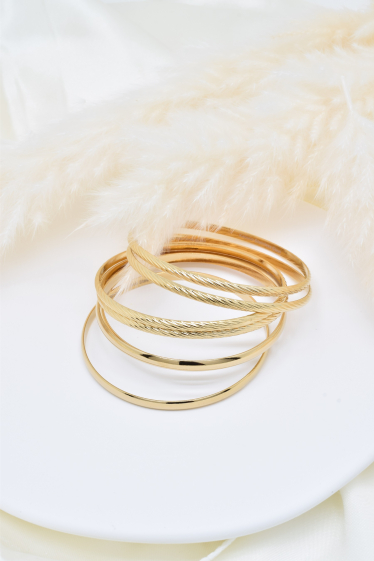 Wholesaler Kapyco - Gold steel bangle bracelet with 7 rings