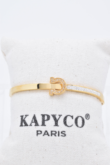 Grossiste Kapyco - Bracelet jonc en acier doré avec des cristaux