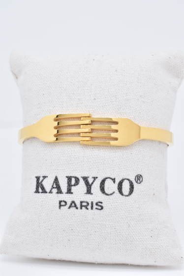 Grossiste Kapyco - Bracelet jonc en acier doré "fourchette"