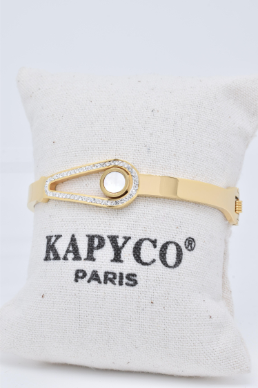 Grossiste Kapyco - Bracelet jonc en acier inoxydable nacre et cristaux