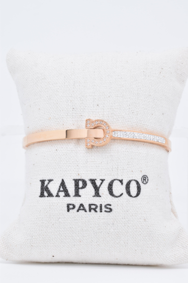 Grossiste Kapyco - Bracelet jonc en acier rosé avec des cristaux