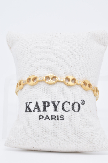 Grossiste Kapyco - Bracelet jonc grain de café en acier doré avec des cristaux