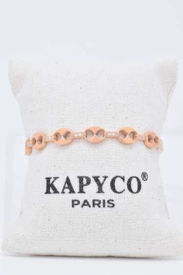 Grossiste Kapyco - Bracelet jonc grain de café en acier rosé avec des cristaux