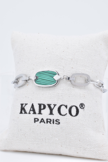Grossiste Kapyco - Bracelet maillon avec pierre malachite en acier inoxydable