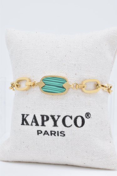 Grossiste Kapyco - Bracelet maillon malachite en acier inoxydable doré