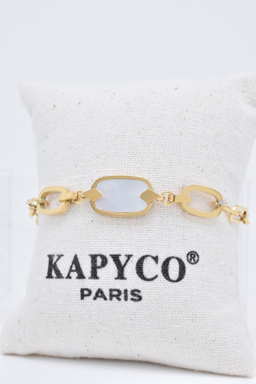 Wholesaler Kapyco - Mother-of-pearl link bracelet in gold-plated stainless steel