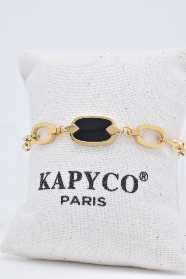Großhändler Kapyco - Perlmutt-Gliederarmband aus vergoldetem Edelstahl