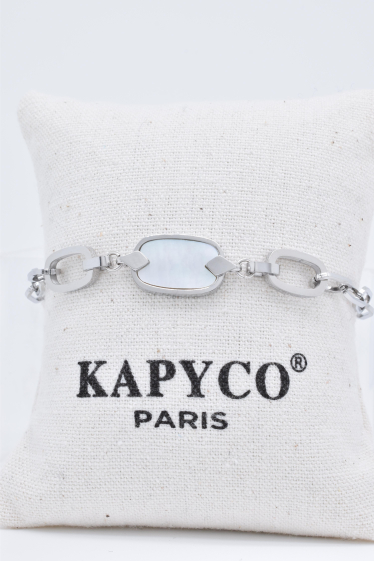 Großhändler Kapyco - Gliederarmband aus Edelstahl mit Perlmutt-Elementen