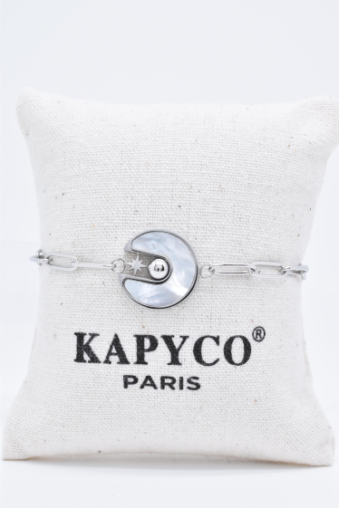 Großhändler Kapyco - Gliederarmband aus Edelstahl mit Perlmutt-Elementen