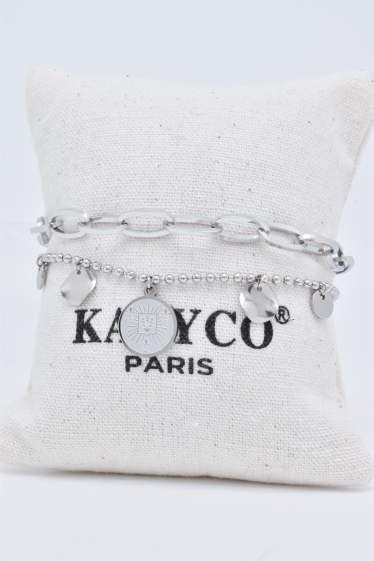 Wholesaler Kapyco - Double chain tassel bracelet in silver stainless steel