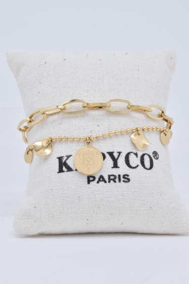Wholesaler Kapyco - Double chain tassel bracelet in gold stainless steel