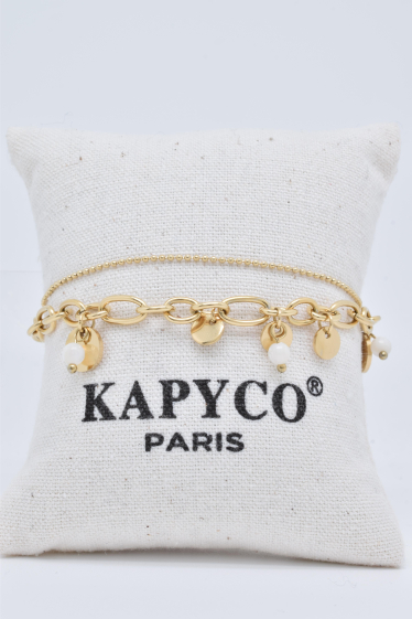 Grossiste Kapyco - Bracelet pampille double chaines nacre en acier inoxydable