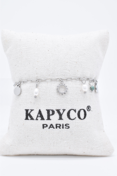 Wholesaler Kapyco - Pearl and sun bracelet in silver steel