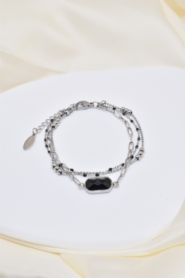 Wholesaler Kapyco - Three row bracelet in silver steel with enamel and natural stone