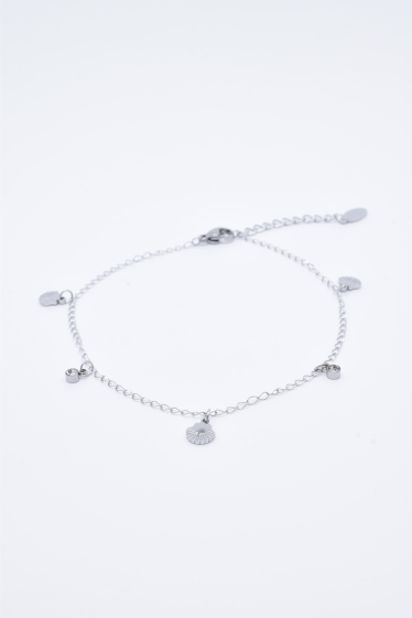 Wholesaler Kapyco - Two-row mother-of-pearl ankle chain in silver steel