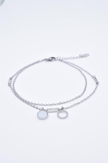 Wholesaler Kapyco - Two-row mother-of-pearl ankle chain in silver steel
