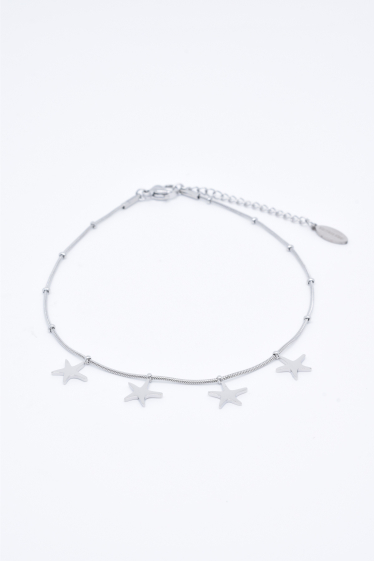 Wholesaler Kapyco - Two-row starfish ankle chain in silver steel