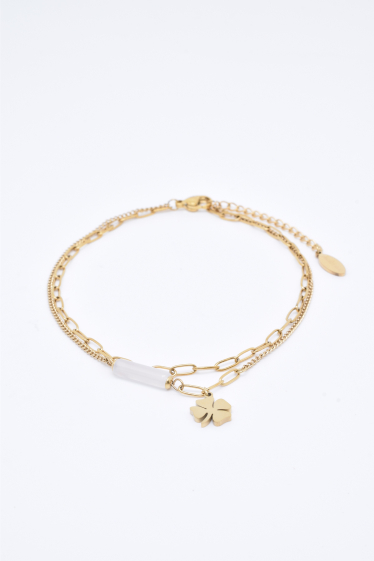 Wholesaler Kapyco - Two-row clover anklet in gold-plated steel