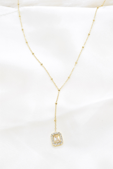 Wholesaler Kapyco - Y-shaped crystal necklace in gold stainless steel