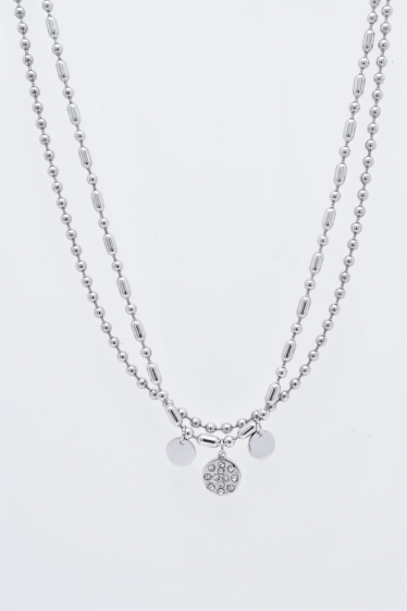 Wholesaler Kapyco - Two-row silver steel necklace with crystals