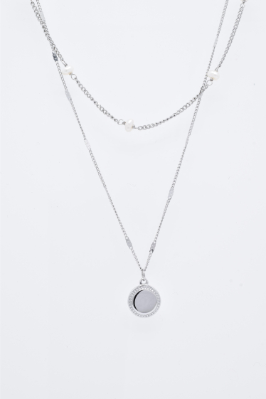 Wholesaler Kapyco - Two-row silver steel necklace with pearl