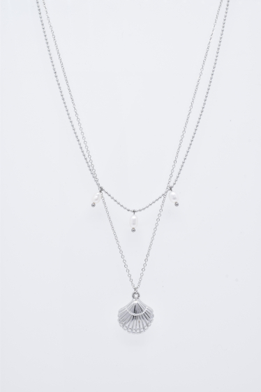 Grossiste Kapyco - Collier deux rangs en acier argenté avec perles