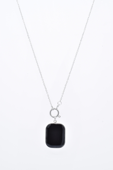 Wholesaler Kapyco - Silver steel necklace with black enamel