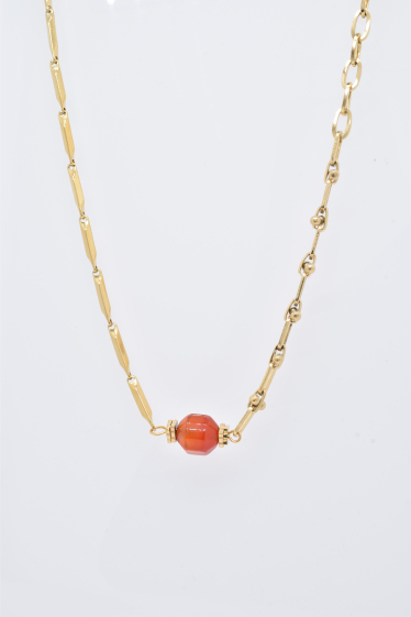 Wholesaler Kapyco - Gold steel necklace with black stone