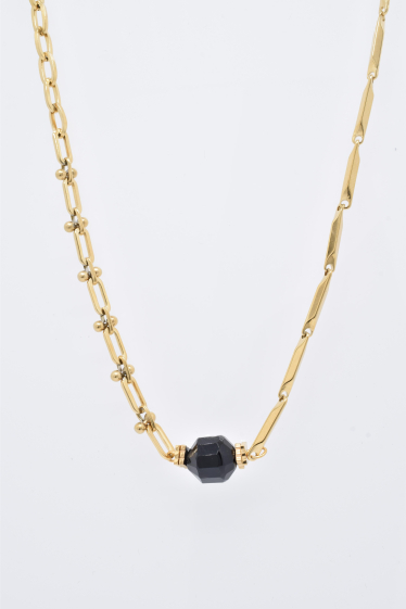 Wholesaler Kapyco - Gold steel necklace with black stone