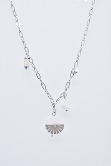 Wholesaler Kapyco - Silver stainless steel necklace with mother-of-pearl