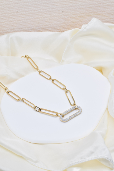 Wholesaler Kapyco - Stainless steel rhinestone link necklace