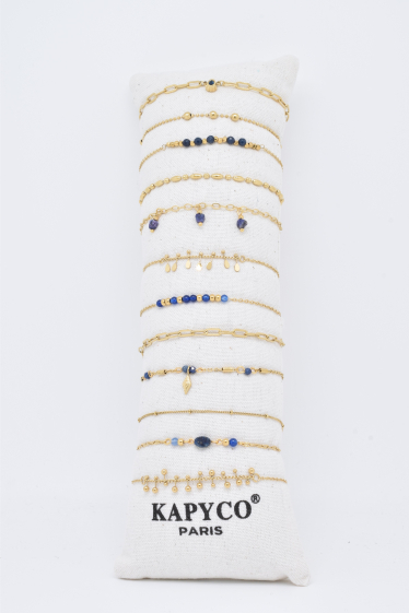 Wholesaler Kapyco - Set of 12 gold steel bracelets with natural stones