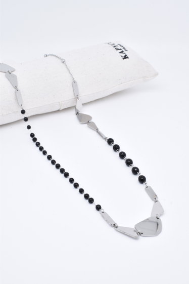 Wholesaler Kapyco - White mother-of-pearl and black acrylic necklace in steel