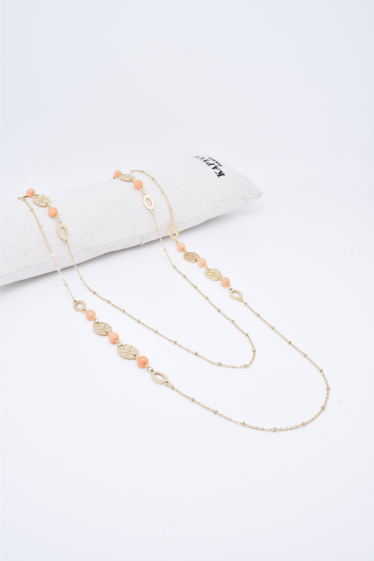 Wholesaler Kapyco - Two-row long necklace with natural stones in steel