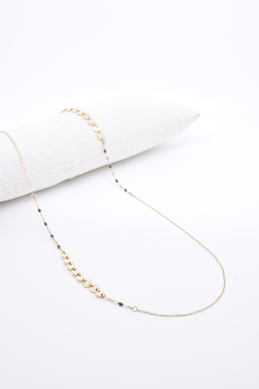 Wholesaler Kapyco - Gray enamel long necklace in gold-plated steel