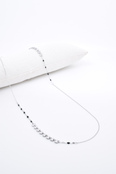 Wholesaler Kapyco - Navy blue enamel long necklace in silver steel