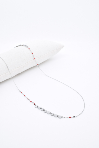 Wholesaler Kapyco - Navy blue enamel long necklace in silver steel