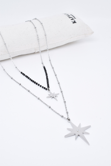 Wholesaler Kapyco - Two-row north star long necklace with black crystals in steel