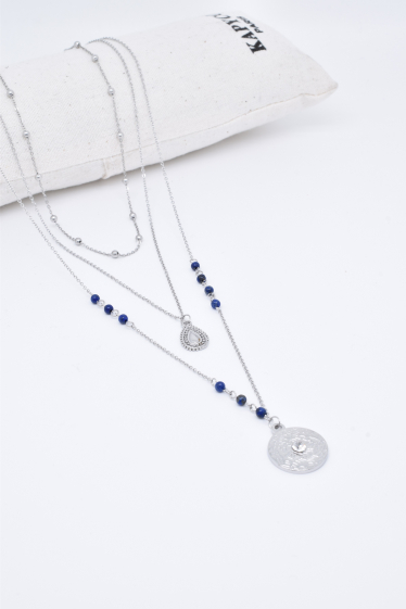 Wholesaler Kapyco - Three row long necklace with howlite stone in stainless steel