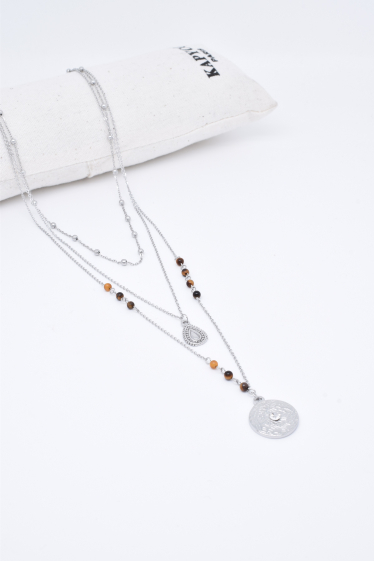 Wholesaler Kapyco - Three row long necklace with howlite stone in stainless steel