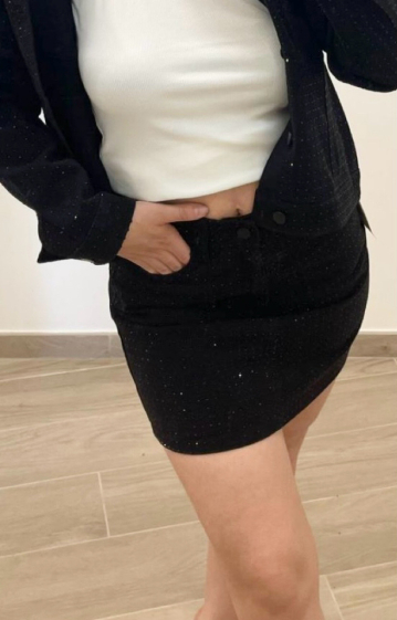 Mayorista KATE DENIM - Minifalda negra de strass