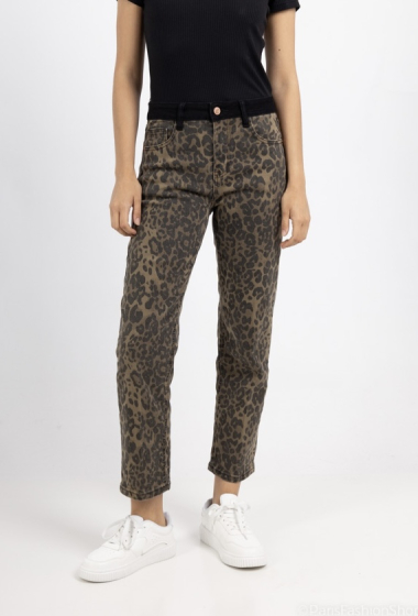 Wholesaler KATE DENIM - Leopard Print Tapered Slim Denim Trousers