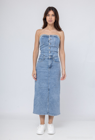 Grossiste Kathy Jeans - Combinaison bustier strass jupe longue