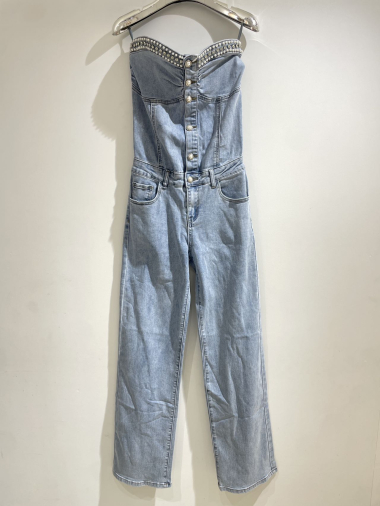 Wholesaler Kathy Jeans - Combinaison bustier strass wide leg jean