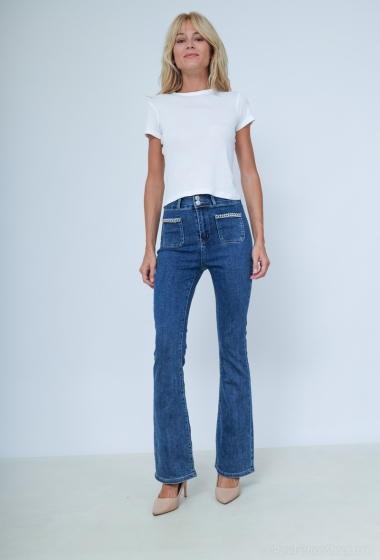 Grossiste Kathy Jeans - Jean flare avec chaine poche
