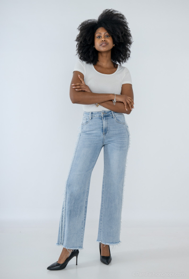 Großhändler Kathy Jeans - Jeans mit weitem Bein und Denim-Fadenband