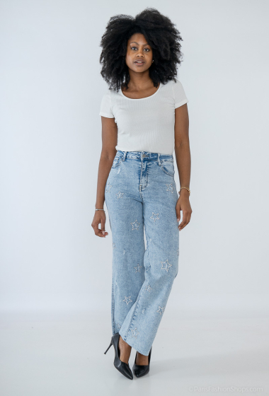 Großhändler Kathy Jeans - Glänzende Crop Etoile-Jeans mit weitem Bein