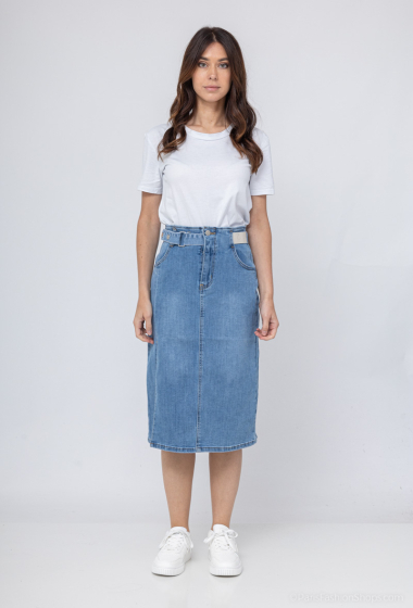 Wholesaler Kathy Jeans - jupe en jean avec ceinture et fente