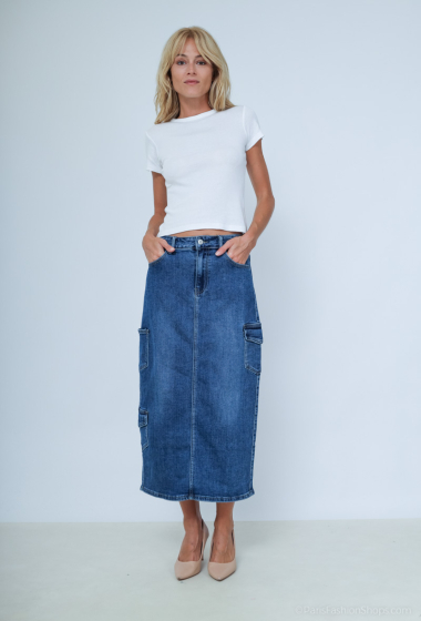 Grossiste Kathy Jeans - jupe longue en jean cargo